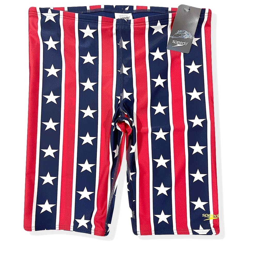 Speedo Star Lane Jammer Swimsuit - NWT Mens 34 - Red / White / Blue - #44893-F7